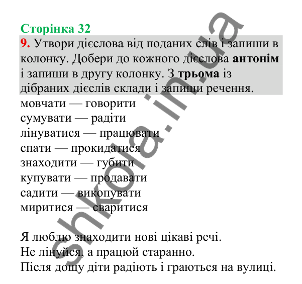 Відповідь до завдання 9, сторінка 32 - ГДЗ Українська мова 4 клас Пономарьова 2026 частина 2