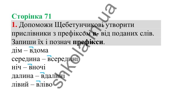 Відповідь до завдання 1, сторінка 71 - ГДЗ Українська мова 4 клас Пономарьова 2026 частина 2