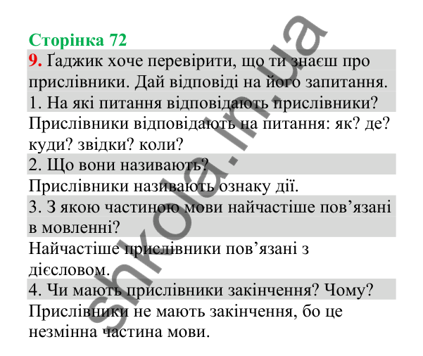 Відповідь до завдання 9, сторінка 72 - ГДЗ Українська мова 4 клас Пономарьова 2026 частина 2