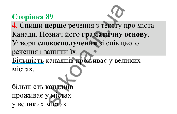 Відповідь до завдання 4, сторінка 89 - ГДЗ Українська мова 4 клас Пономарьова 2026 частина 2