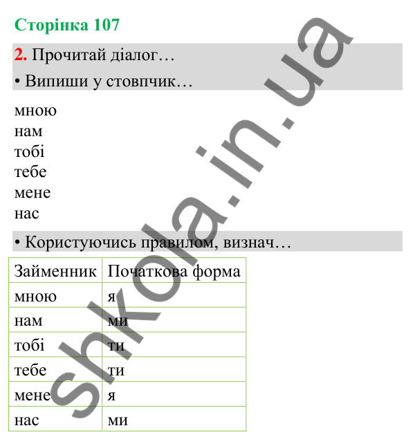 Сторінка 107, завдання 2 Відповідь до завдання 2, сторінка 107 - ГДЗ Українська мова та читання 4 клас Вашуленко 2026 частина 1