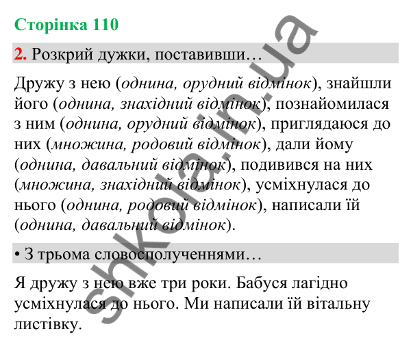 Сторінка 110, завдання 2 Відповідь до завдання 2, сторінка 110 - ГДЗ Українська мова та читання 4 клас Вашуленко 2026 частина 1