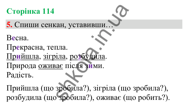 Сторінка 114, завдання 5 Відповідь до завдання 5, сторінка 114 - ГДЗ Українська мова та читання 4 клас Вашуленко 2026 частина 1