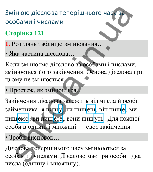 Сторінка 121, завдання 1 Відповідь до завдання 1, сторінка 121 - ГДЗ Українська мова та читання 4 клас Вашуленко 2026 частина 1
