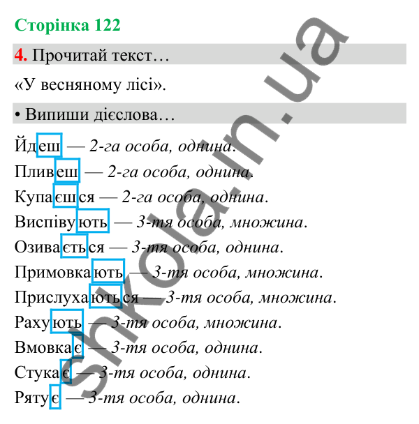 Сторінка 122, завдання 4 Відповідь до завдання 4, сторінка 122 - ГДЗ Українська мова та читання 4 клас Вашуленко 2026 частина 1