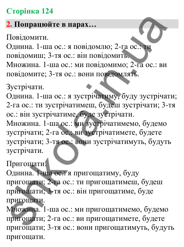Сторінка 124, завдання 2 Відповідь до завдання 2, сторінка 124 - ГДЗ Українська мова та читання 4 клас Вашуленко 2026 частина 1
