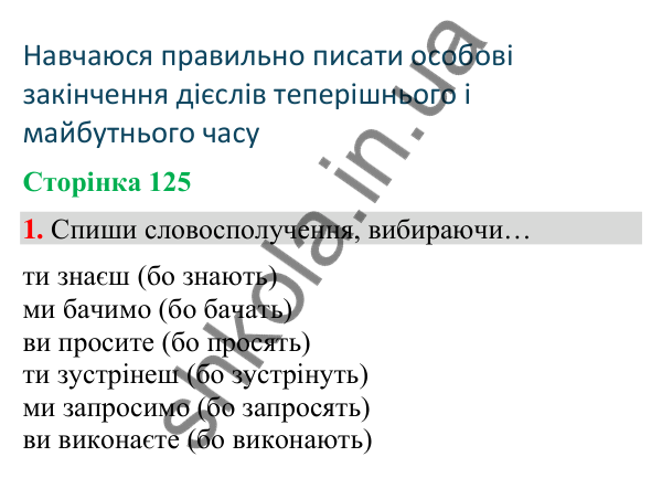 Сторінка 125, завдання 1 Відповідь до завдання 1, сторінка 125 - ГДЗ Українська мова та читання 4 клас Вашуленко 2026 частина 1