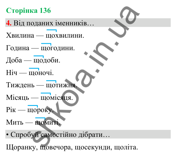 Сторінка 136, завдання 4 Відповідь до завдання 4, сторінка 136 - ГДЗ Українська мова та читання 4 клас Вашуленко 2026 частина 1