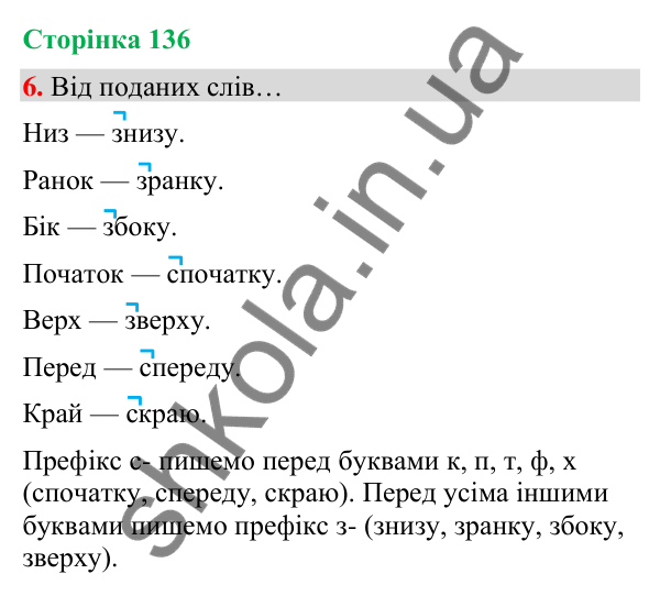 Сторінка 136, завдання 6 Відповідь до завдання 6, сторінка 136 - ГДЗ Українська мова та читання 4 клас Вашуленко 2026 частина 1