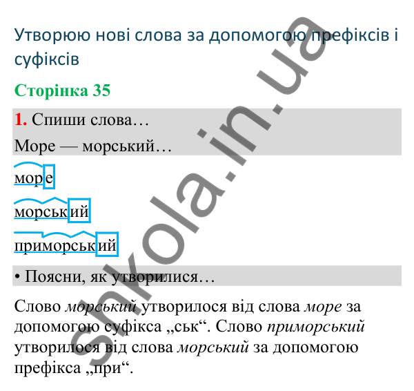 Сторінка 35, завдання 1 Відповідь до завдання 1, сторінка 35 - ГДЗ Українська мова та читання 4 клас Вашуленко 2026 частина 1