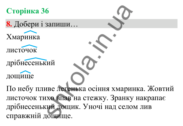 Сторінка 36, завдання 8 Відповідь до завдання 8, сторінка 36 - ГДЗ Українська мова та читання 4 клас Вашуленко 2026 частина 1