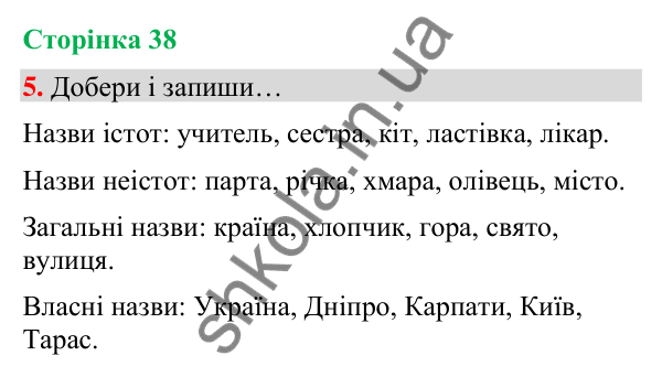 Сторінка 38, завдання 5 Відповідь до завдання 5, сторінка 38 - ГДЗ Українська мова та читання 4 клас Вашуленко 2026 частина 1