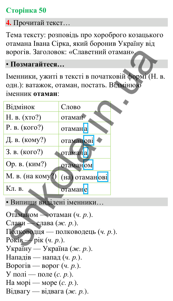 Сторінка 50, завдання 4 Відповідь до завдання 4, сторінка 50 - ГДЗ Українська мова та читання 4 клас Вашуленко 2026 частина 1