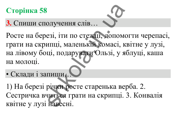 Сторінка 58, завдання 3 Відповідь до завдання 3, сторінка 58 - ГДЗ Українська мова та читання 4 клас Вашуленко 2026 частина 1
