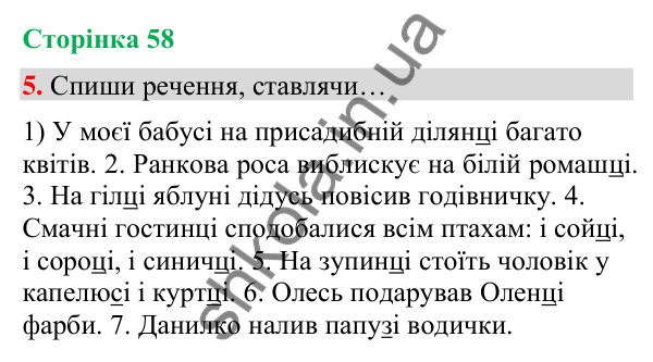 Сторінка 58, завдання 5 Відповідь до завдання 5, сторінка 58 - ГДЗ Українська мова та читання 4 клас Вашуленко 2026 частина 1