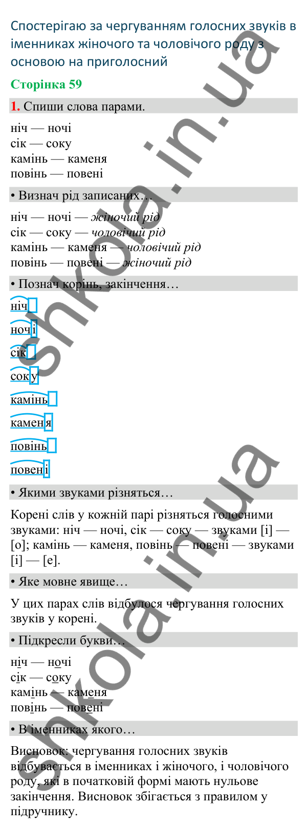 Сторінка 59, завдання 1 Відповідь до завдання 1, сторінка 59 - ГДЗ Українська мова та читання 4 клас Вашуленко 2026 частина 1