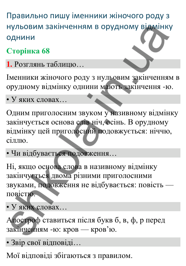 Сторінка 68, завдання 1 Відповідь до завдання 1, сторінка 68 - ГДЗ Українська мова та читання 4 клас Вашуленко 2026 частина 1