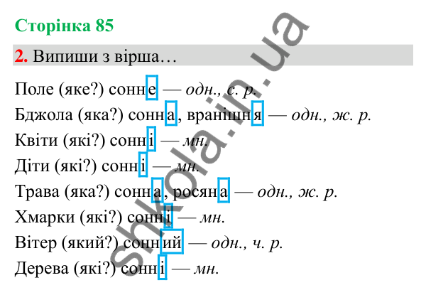 Сторінка 85, завдання 2 Відповідь до завдання 2, сторінка 85 - ГДЗ Українська мова та читання 4 клас Вашуленко 2026 частина 1