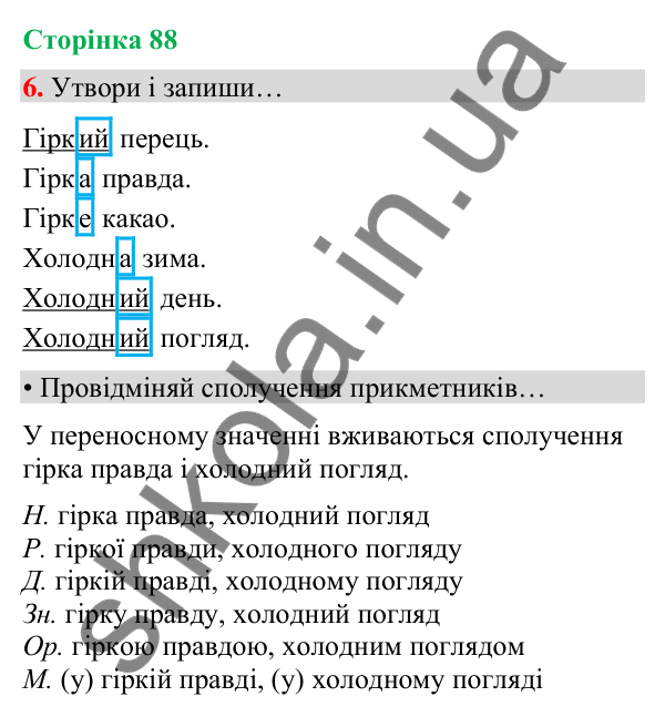 Сторінка 88, завдання 6 Відповідь до завдання 6, сторінка 88 - ГДЗ Українська мова та читання 4 клас Вашуленко 2026 частина 1