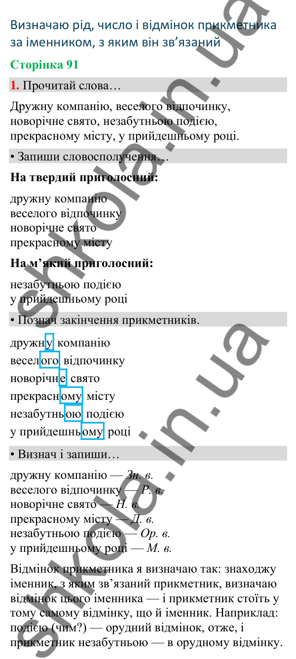 Сторінка 91, завдання 1 Відповідь до завдання 1, сторінка 91 - ГДЗ Українська мова та читання 4 клас Вашуленко 2026 частина 1