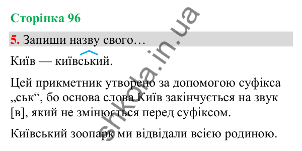 Сторінка 96, завдання 5 Відповідь до завдання 5, сторінка 96 - ГДЗ Українська мова та читання 4 клас Вашуленко 2026 частина 1