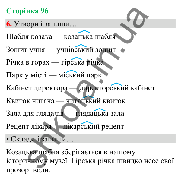 Сторінка 96, завдання 6 Відповідь до завдання 6, сторінка 96 - ГДЗ Українська мова та читання 4 клас Вашуленко 2026 частина 1