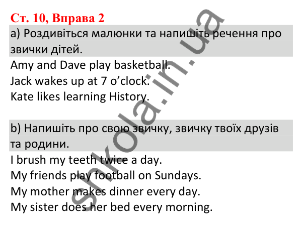 Сторінка 10, Вправа 2 Відповідь до завдання Вправа 2, сторінка 10 - ГДЗ Англійська мова 5 клас Карпюк 2022 зошит з граматики