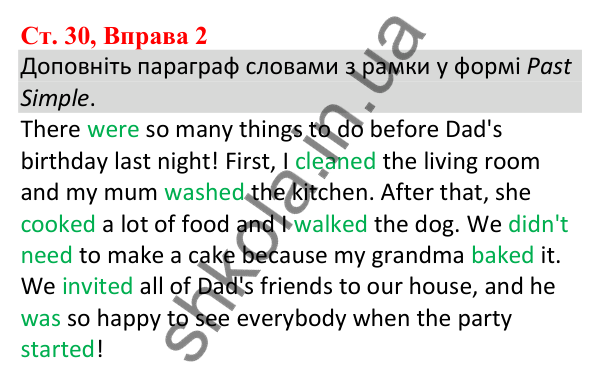 Сторінка 30, Вправа 2 Відповідь до завдання Вправа 2, сторінка 30 - ГДЗ Англійська мова 5 клас Карпюк 2022 зошит з граматики