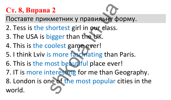 Сторінка 8, Вправа 2 Відповідь до завдання Вправа 2, сторінка 8 - ГДЗ Англійська мова 5 клас Карпюк 2022 зошит з граматики