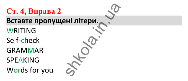 Відповідь до вправи 2, сторінка 4 - ГДЗ Робочий зошит Англійська мова 5 клас Карпюк 2022
