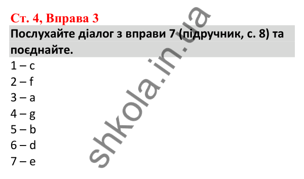 Відповідь до вправи 3, сторінка 4 - ГДЗ Робочий зошит Англійська мова 5 клас Карпюк 2022