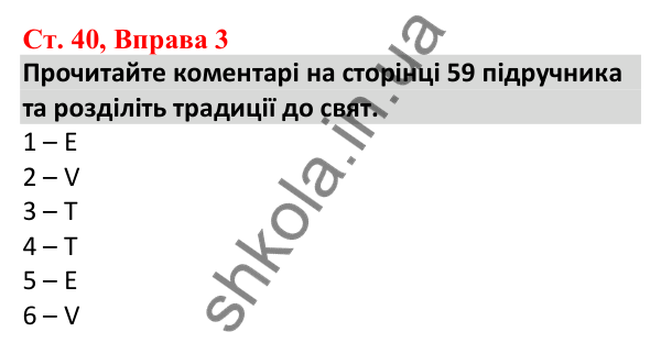 Відповідь до вправи 3, сторінка 40 - ГДЗ Робочий зошит Англійська мова 5 клас Карпюк 2022
