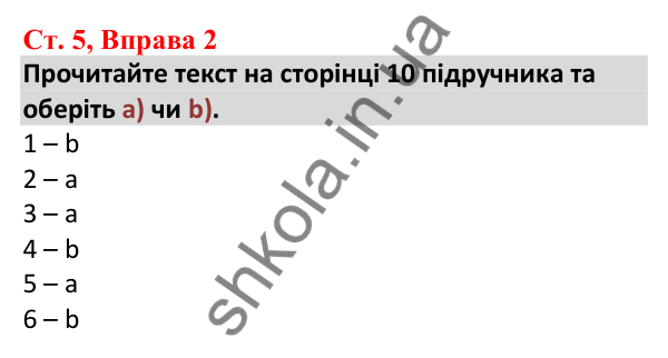 Відповідь до вправи 2, сторінка 5 - ГДЗ Робочий зошит Англійська мова 5 клас Карпюк 2022