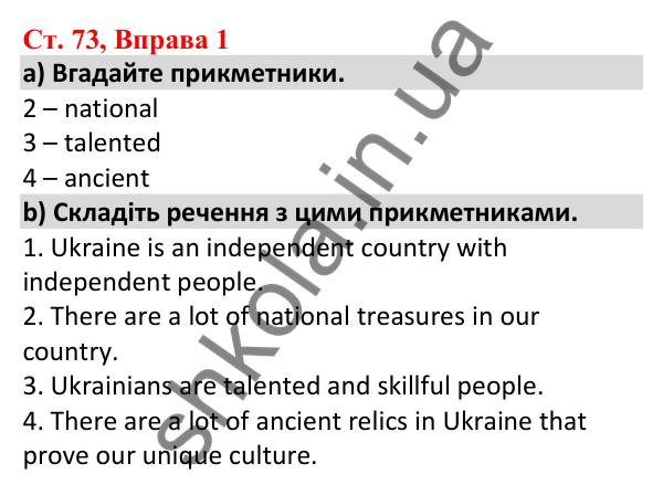Відповідь до вправи 1, сторінка 73 - ГДЗ Робочий зошит Англійська мова 5 клас Карпюк 2022