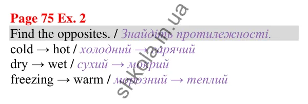 Відповідь до завдання Вправа 2, сторінка 75 (Unit 5. What’s the weather like today?) - ГДЗ Англійська мова 5 клас Карпюк 2022