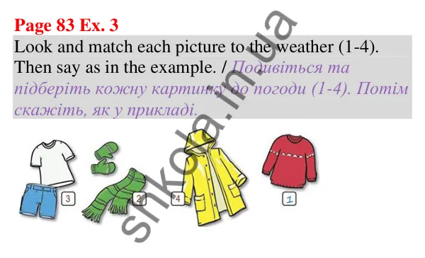 Відповідь до завдання Вправа 3, сторінка 83 (Unit 5. What’s the weather like today?) - ГДЗ Англійська мова 5 клас Карпюк 2022