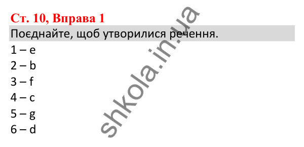 Ст. 10, Впр. 1 Відповідь до завдання Вправа 1, сторінка 10 - ГДЗ Англійська мова 5 клас Робінсон 2022 збірник вправ з граматики