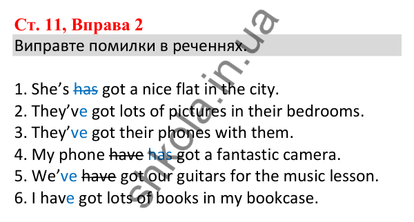 Ст. 11, Впр. 2 Відповідь до завдання Вправа 2, сторінка 11 - ГДЗ Англійська мова 5 клас Робінсон 2022 збірник вправ з граматики