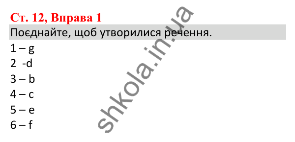 Ст. 12, Впр. 1 Відповідь до завдання Вправа 1, сторінка 12 - ГДЗ Англійська мова 5 клас Робінсон 2022 збірник вправ з граматики
