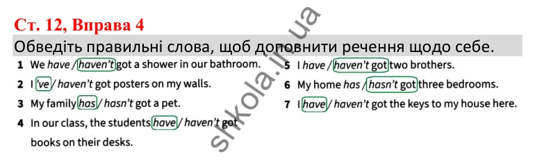 Ст. 12, Впр. 4 Відповідь до завдання Вправа 4, сторінка 12 - ГДЗ Англійська мова 5 клас Робінсон 2022 збірник вправ з граматики