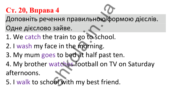 Ст. 20, Впр. 4 Відповідь до завдання Вправа 4, сторінка 20 - ГДЗ Англійська мова 5 клас Робінсон 2022 збірник вправ з граматики