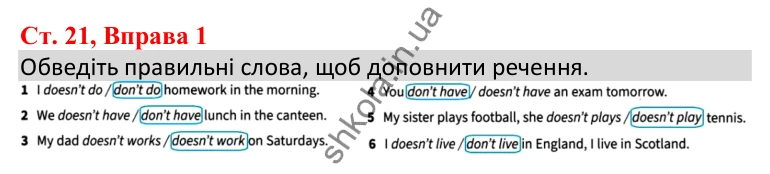 Ст. 21, Впр. 1 Відповідь до завдання Вправа 1, сторінка 21 - ГДЗ Англійська мова 5 клас Робінсон 2022 збірник вправ з граматики