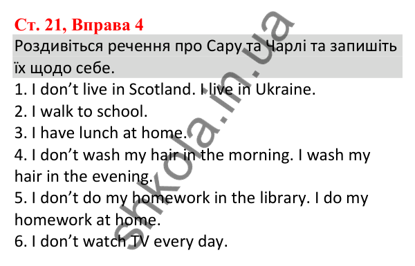 Ст. 21, Впр. 4 Відповідь до завдання Вправа 4, сторінка 21 - ГДЗ Англійська мова 5 клас Робінсон 2022 збірник вправ з граматики