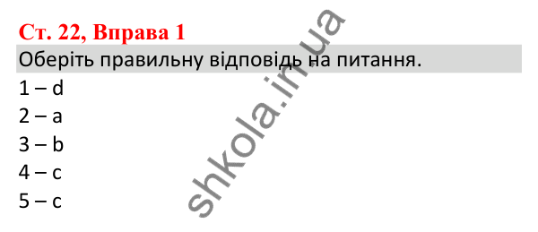 Ст. 22, Впр. 1 Відповідь до завдання Вправа 1, сторінка 22 - ГДЗ Англійська мова 5 клас Робінсон 2022 збірник вправ з граматики
