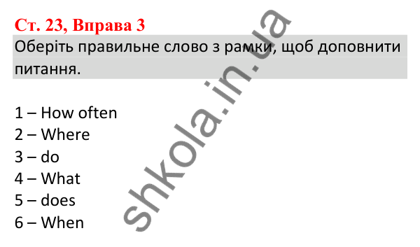Ст. 23, Впр. 3 Відповідь до завдання Вправа 3, сторінка 23 - ГДЗ Англійська мова 5 клас Робінсон 2022 збірник вправ з граматики