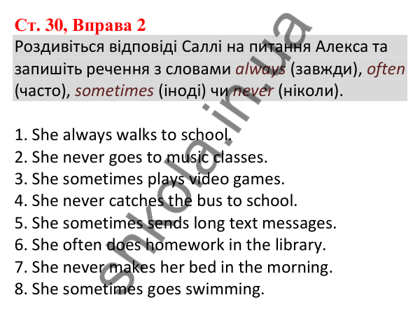 Ст. 30, Впр. 2 Відповідь до завдання Вправа 2, сторінка 30 - ГДЗ Англійська мова 5 клас Робінсон 2022 збірник вправ з граматики