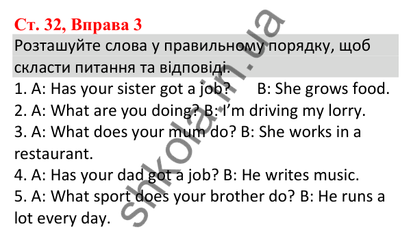 Ст. 32, Впр. 3 Відповідь до завдання Вправа 3, сторінка 32 - ГДЗ Англійська мова 5 клас Робінсон 2022 збірник вправ з граматики