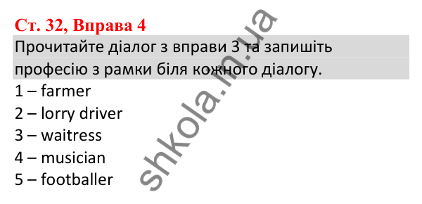 Ст. 32, Впр. 4 Відповідь до завдання Вправа 4, сторінка 32 - ГДЗ Англійська мова 5 клас Робінсон 2022 збірник вправ з граматики