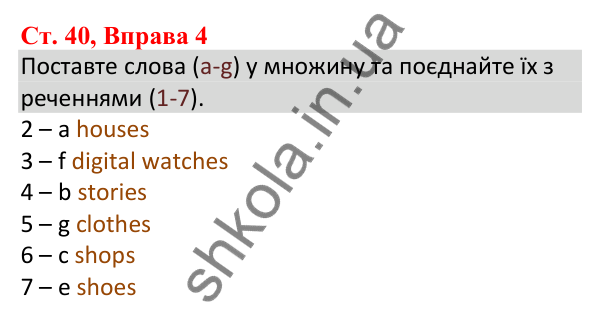 Ст. 40, Впр. 4 Відповідь до завдання Вправа 4, сторінка 40 - ГДЗ Англійська мова 5 клас Робінсон 2022 збірник вправ з граматики