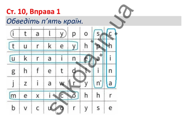 Відповідь до вправи 1, сторінка 10 - ГДЗ Робочий зошит Англійська мова 5 клас Коста (Голкомб) 2022